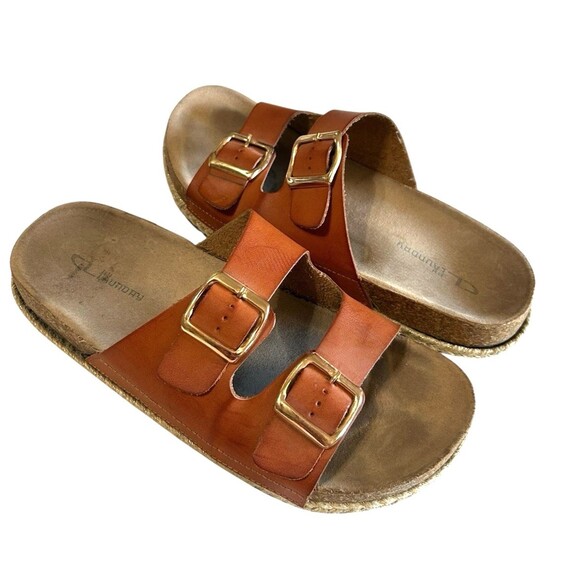 Chinese Laundry Surfs Up  Double Buckle Strap Cognac Espadrille Flat Sandals 9 - Picture 3 of 14